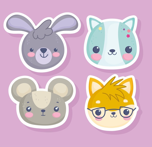 Vector cute animals faces