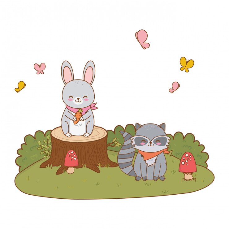 Vector cute animals in the field woodland characters