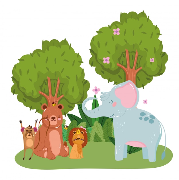 Vector cute animals in the forest