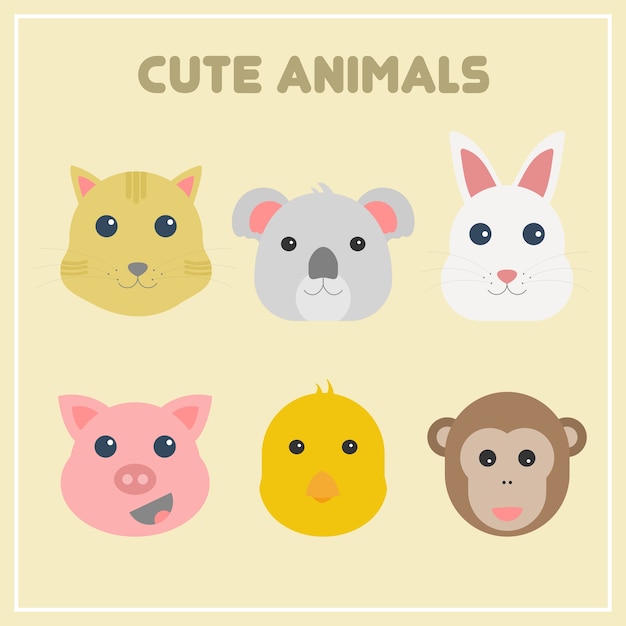 Vector cute animals head