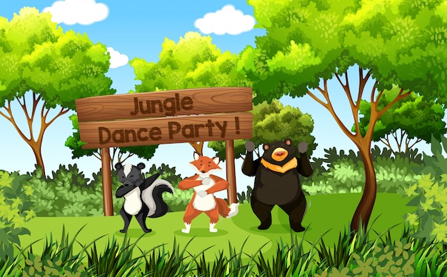 Festa di ballo giungla di simpatici animali