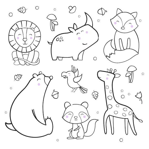 Vector cute animals outline vector collection