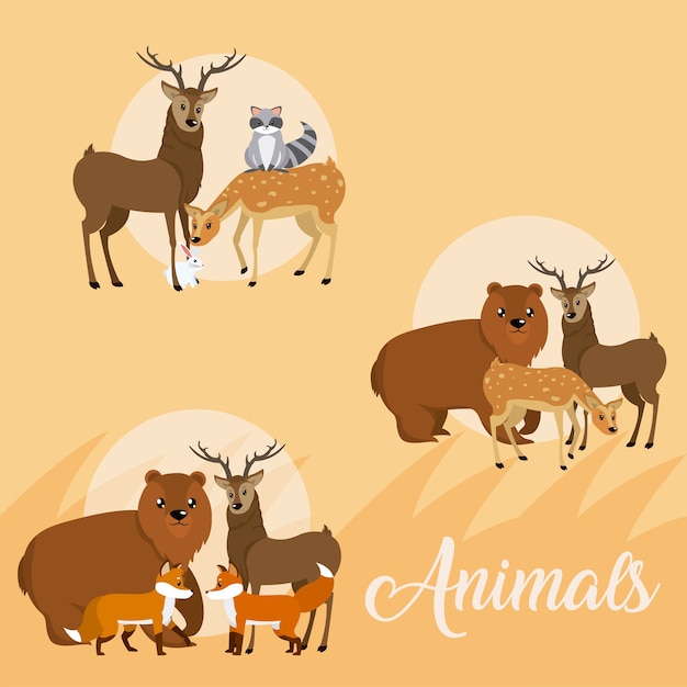 Cute animals round icons cartoons 