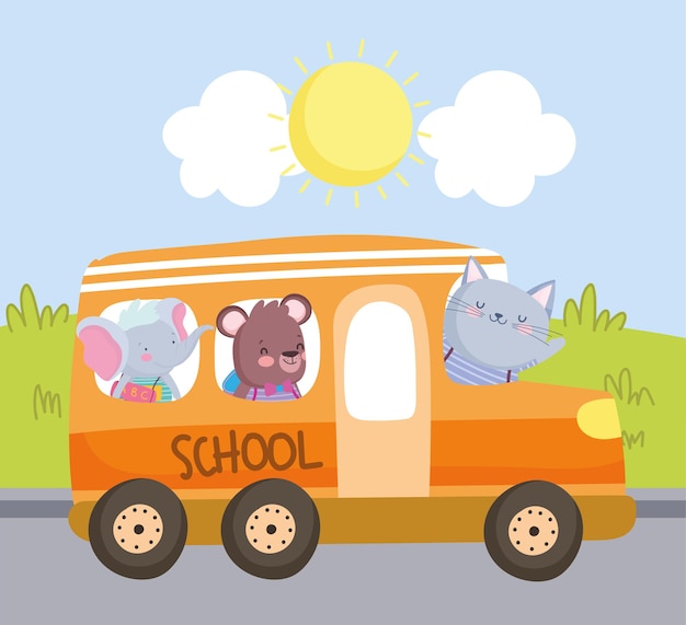 Cute animals school bus