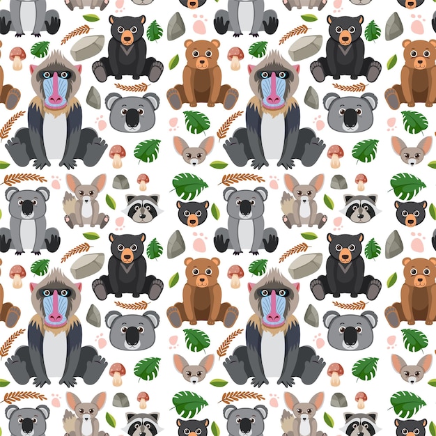 Cute animals seamless pattern