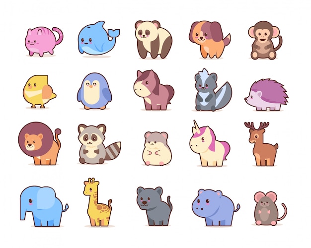 Cute animals set cartoon comic characters