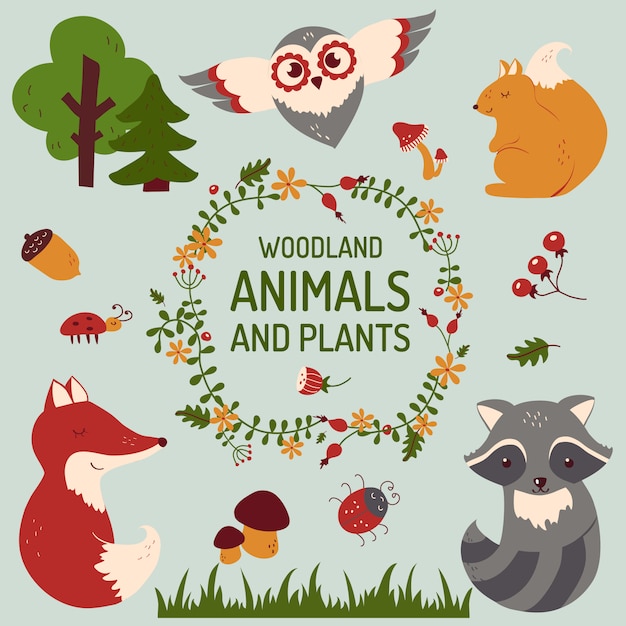 Cute animals set. vector illustration.