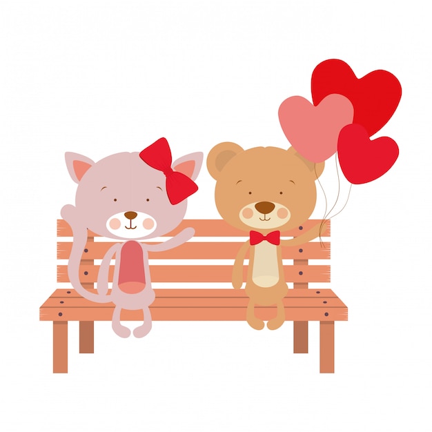 Cute animals sitting in the park chair