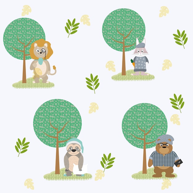 Cute animals under trees