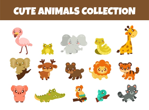 cute animals vector illustration set
