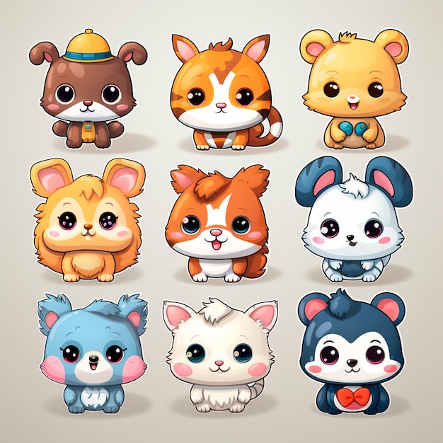 Cute animals vector stickers set