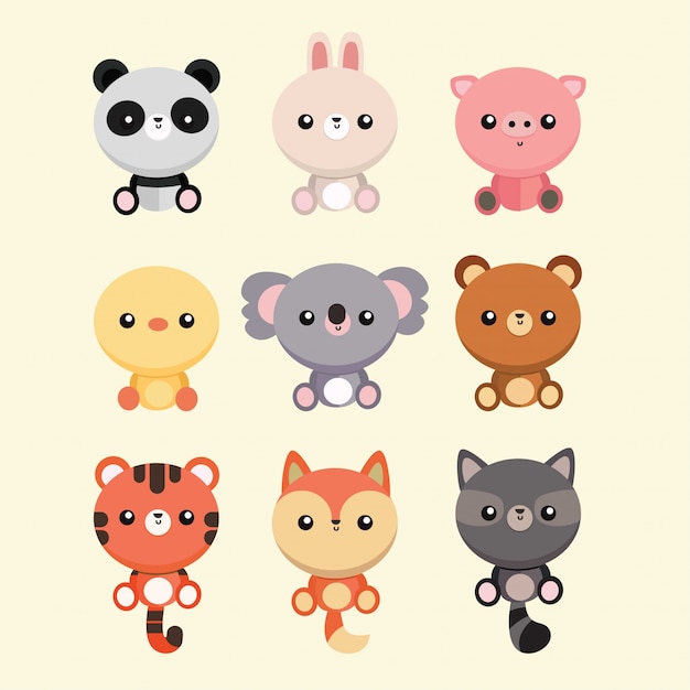 cute animals with their tails  illustration set