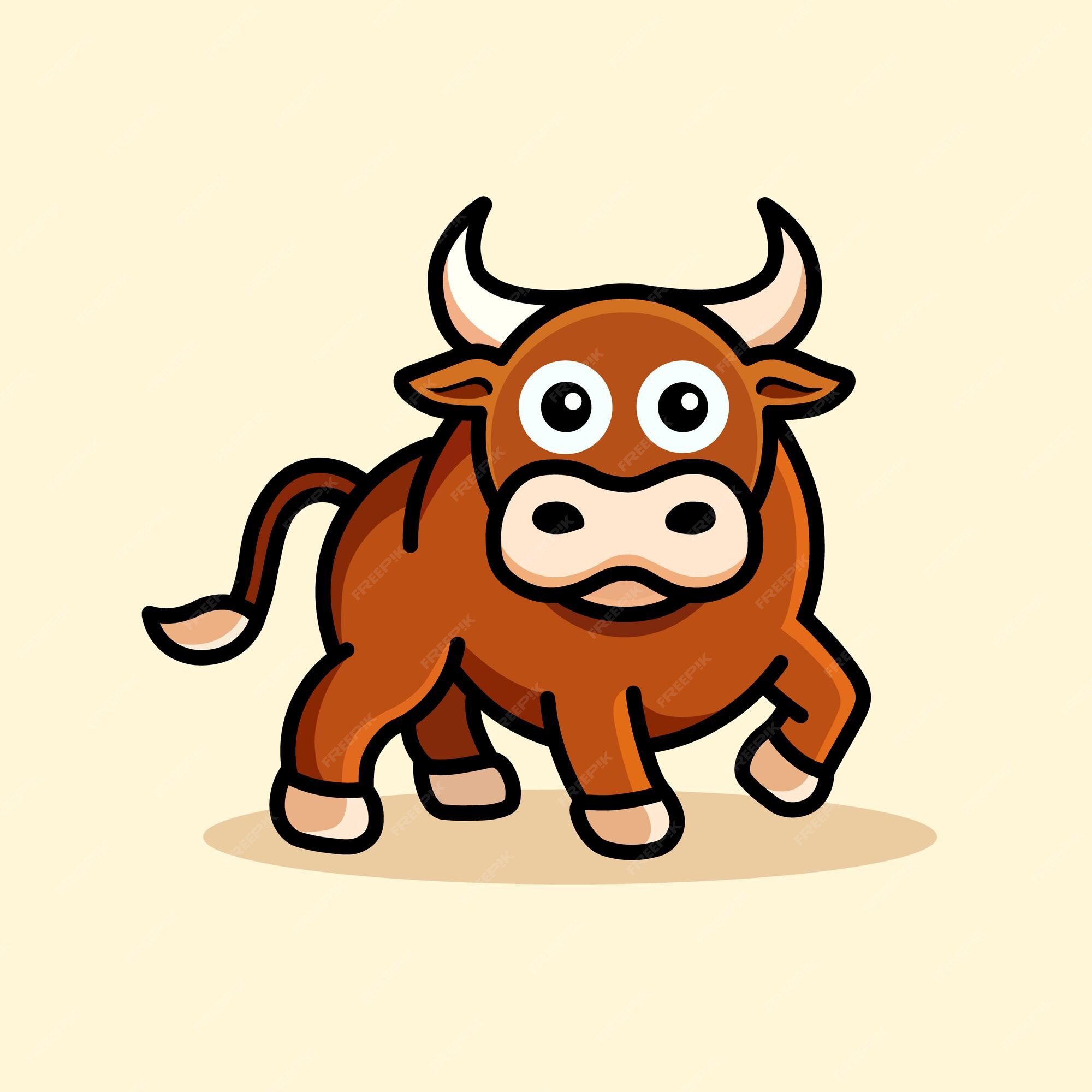 Premium Vector | Cute animated beautiful bull that is scared animal  creative vector illustration
