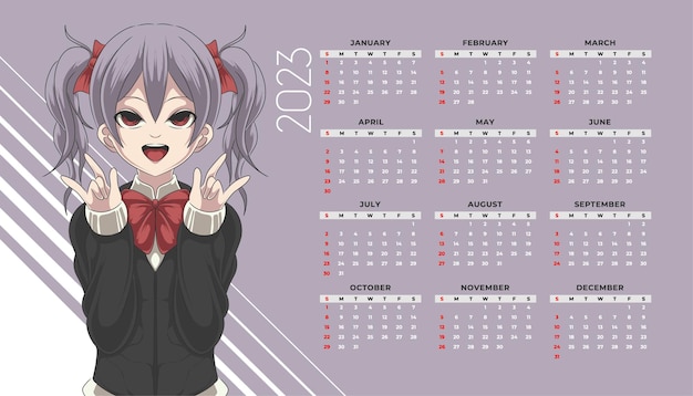 Premium Vector  Cute anime calendar 2023