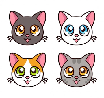 Premium Vector | Cute anime cats set