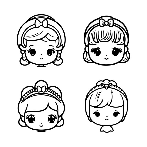 cute anime cinderella angel head kawaii collection set hand drawn illustration