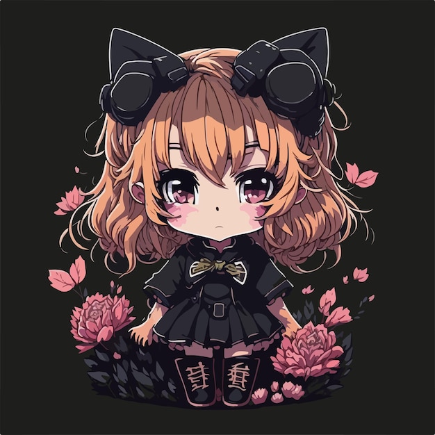 Vector cute anime kawaii on black background