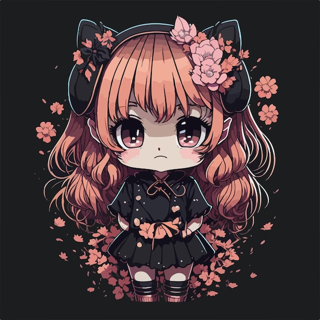 cute anime kawaii on black background