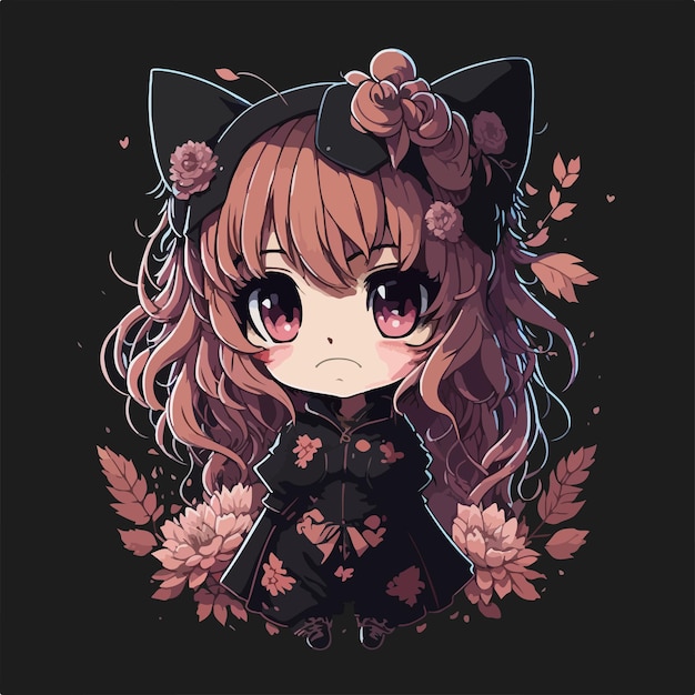 Vector cute anime kawaii on black background