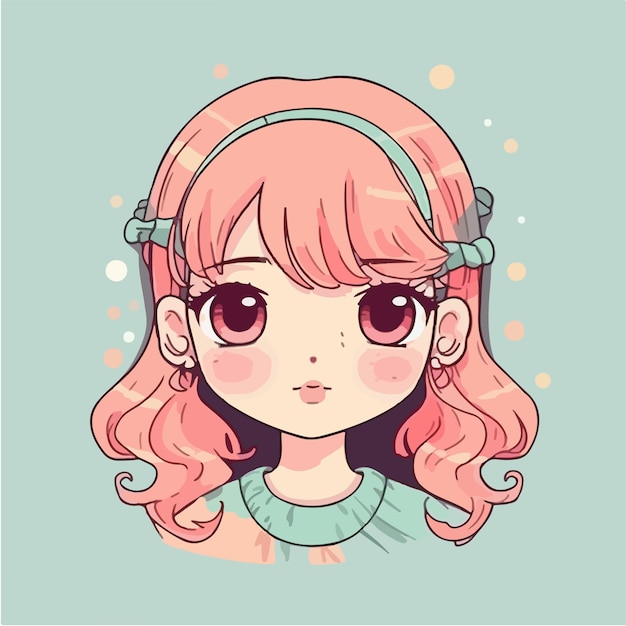 Cute anime kawaii girl cartoon character with vector illustration