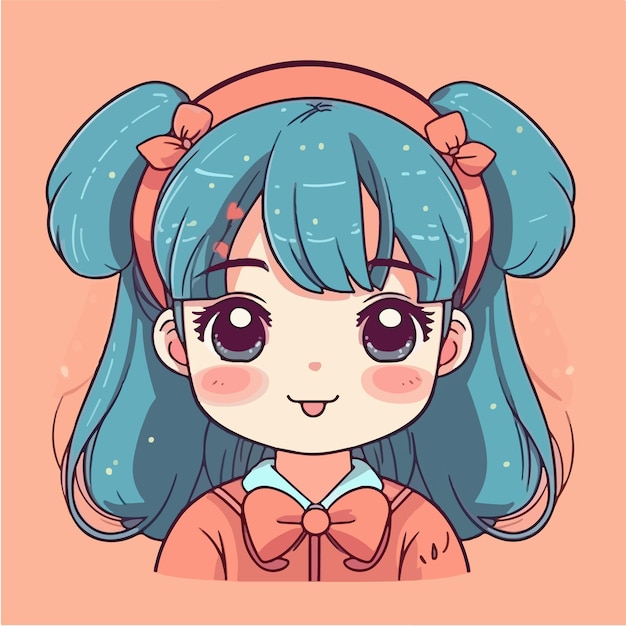 Милый аниме-каваи девушка мультипликационный персонаж с векторной иллюстрацией