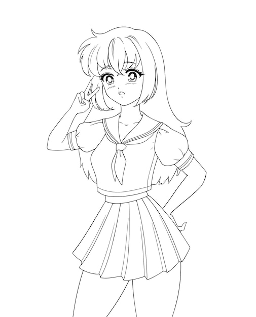 Premium Vector  Anime girl in student uniform outline drawing