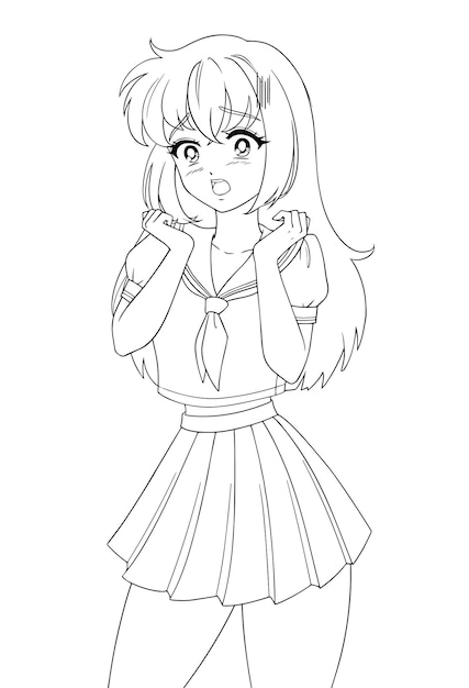 How to Draw an Anime / Chibi Girl in a School Skirt and Buns Easy