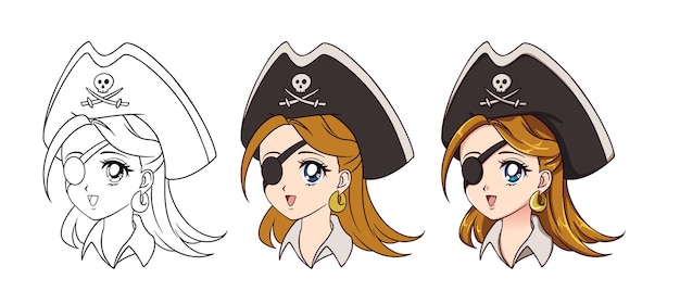 Vector manga anime pirate japan character cute cartoon 24104948 Vector Art  at Vecteezy