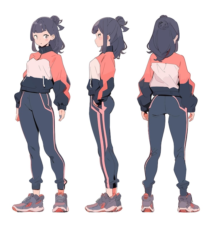 Vector cute anime type girl with different posses