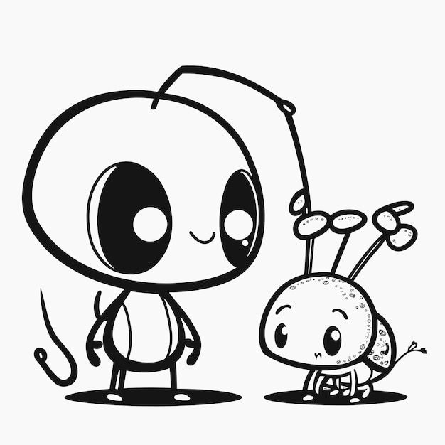 Cute ant and friend vector graphic outline