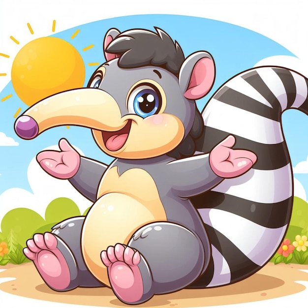 Vector cute anteater vector cartoon illustration