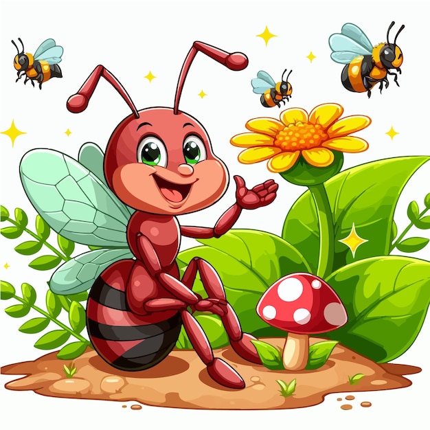 Cute Ants Vector Cartoon illustration