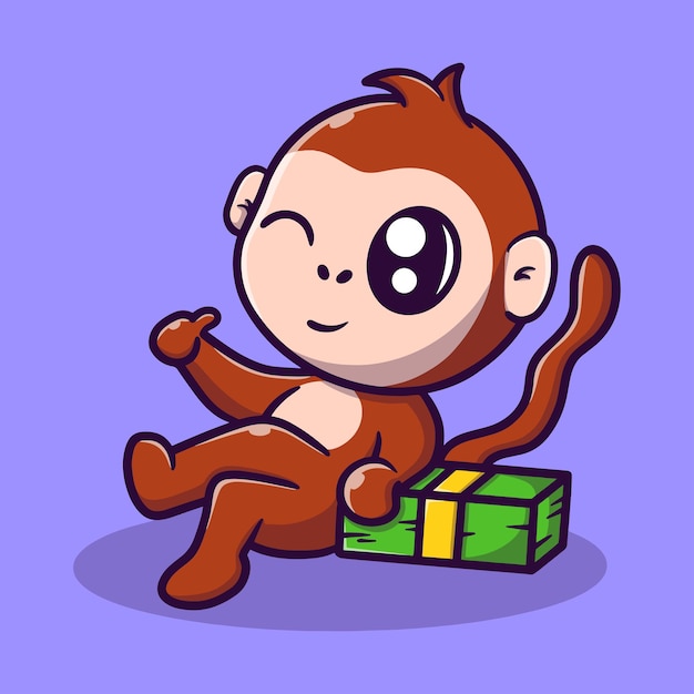 Cute ape with money cartoon vector icon illustration. crazy rich animal