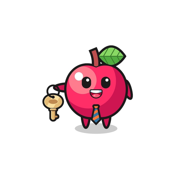 Vector cute apple as a real estate agent mascot