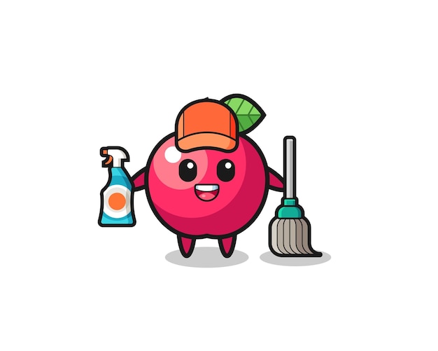 Cute apple character as cleaning services mascot cute design