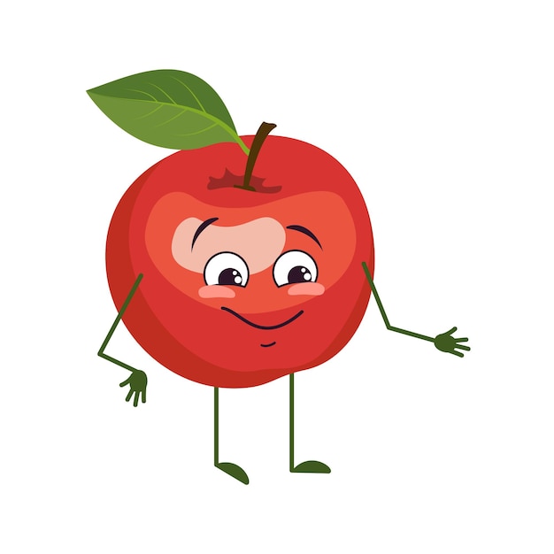 cute apple character with joy emotions smiling face happy eyes arms