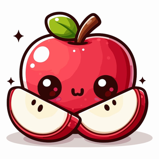 Vector cute apple character with sliced apple illustration