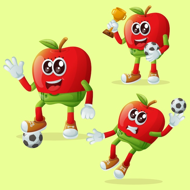 サッカーをしているかわいいリンゴのキャラクター