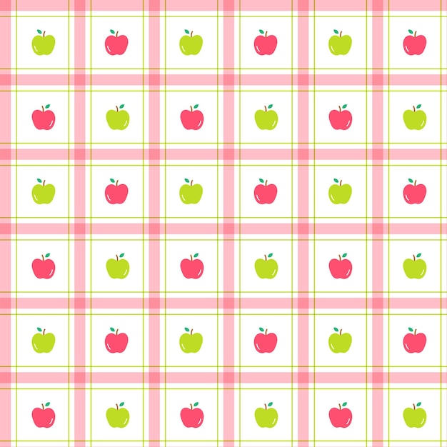 Cute Apple Fruit Vegetable Red Green Stripe Line Checkered Plaid Tartan Scott Gingham Pattern BG