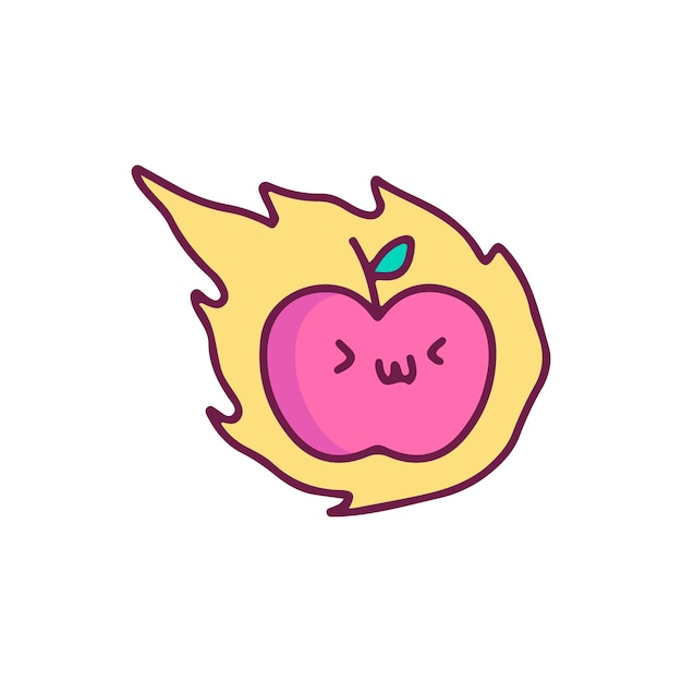 Cute apple mascot on fire, illustration for t-shirt, sticker, or apparel.