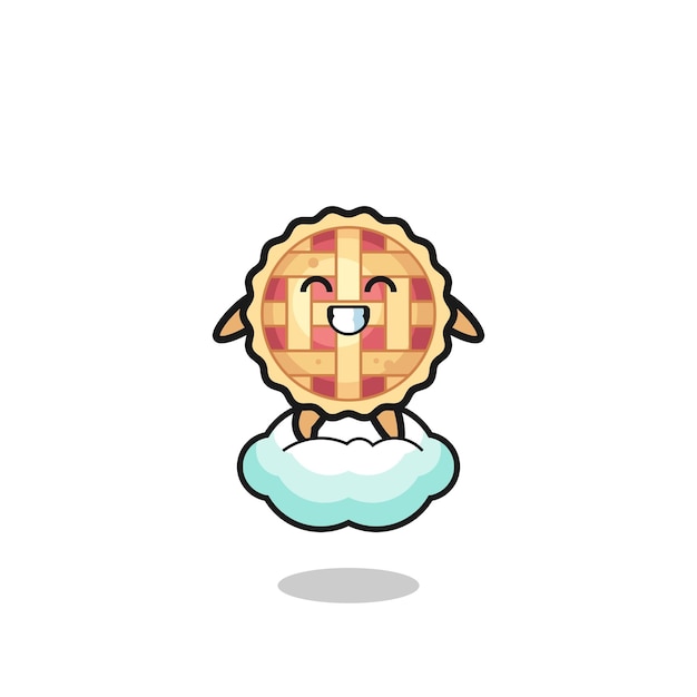 Cute apple pie illustration riding a floating cloud