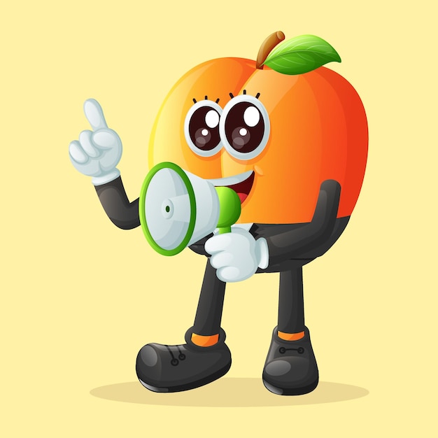 Vector cute apricot character holding a megaphone