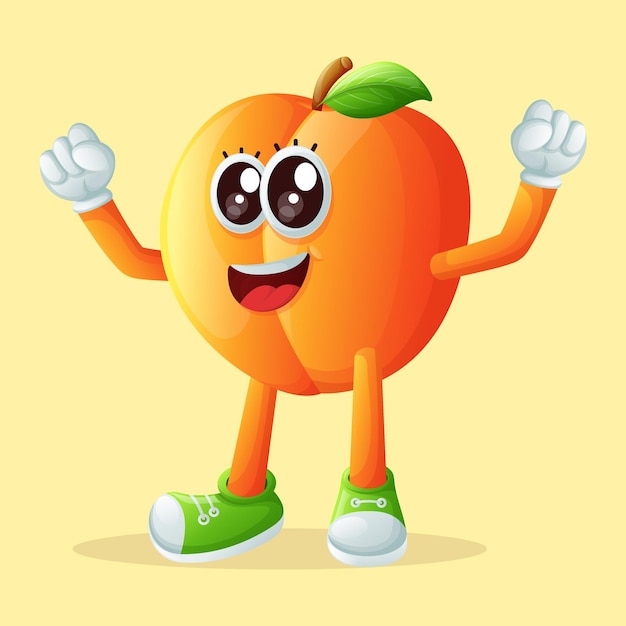 Cute apricot character making a victory sign with his hand