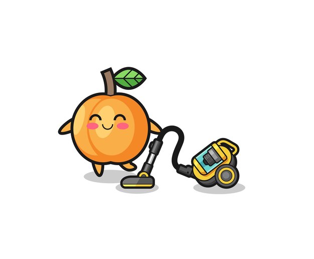 Cute apricot holding vacuum cleaner illustration , cute design