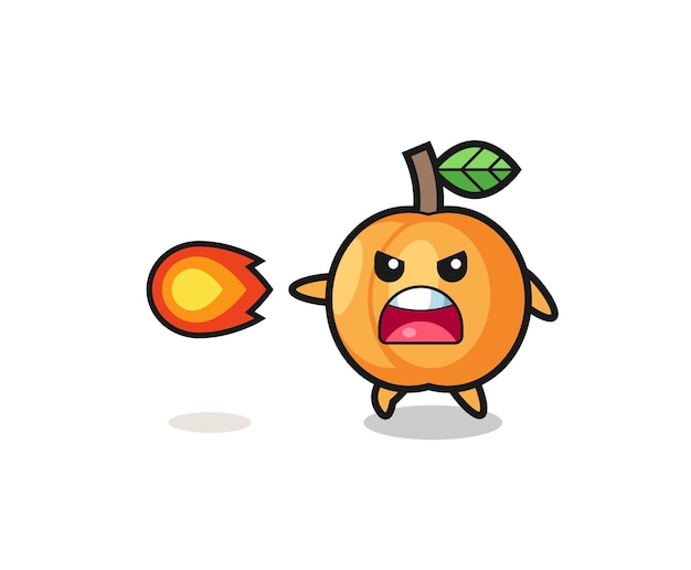 Cute apricot mascot is shooting fire power cute design