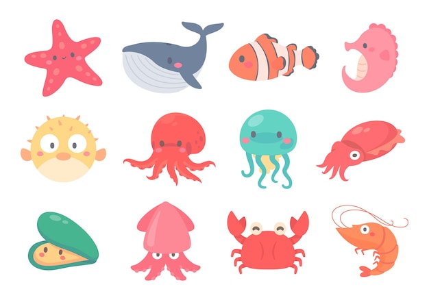 Cute aquatic creatures in the ocean Aquatic animals for cooking seafood