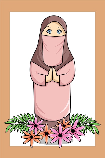 Cute Arabian Girl with Pink Clothes Cartoon Illustration