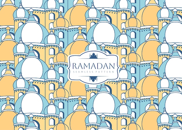 Cute arabic mosque pattern islamic ramadan seamless pattern