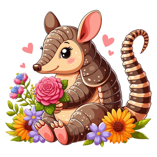 Vector cute armadillo vector cartoon illustration