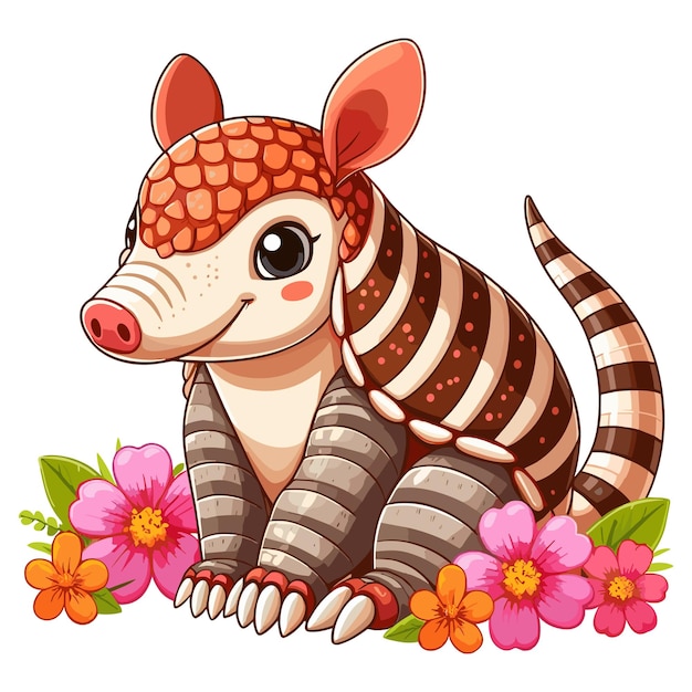 Vector cute armadillo vector cartoon illustration